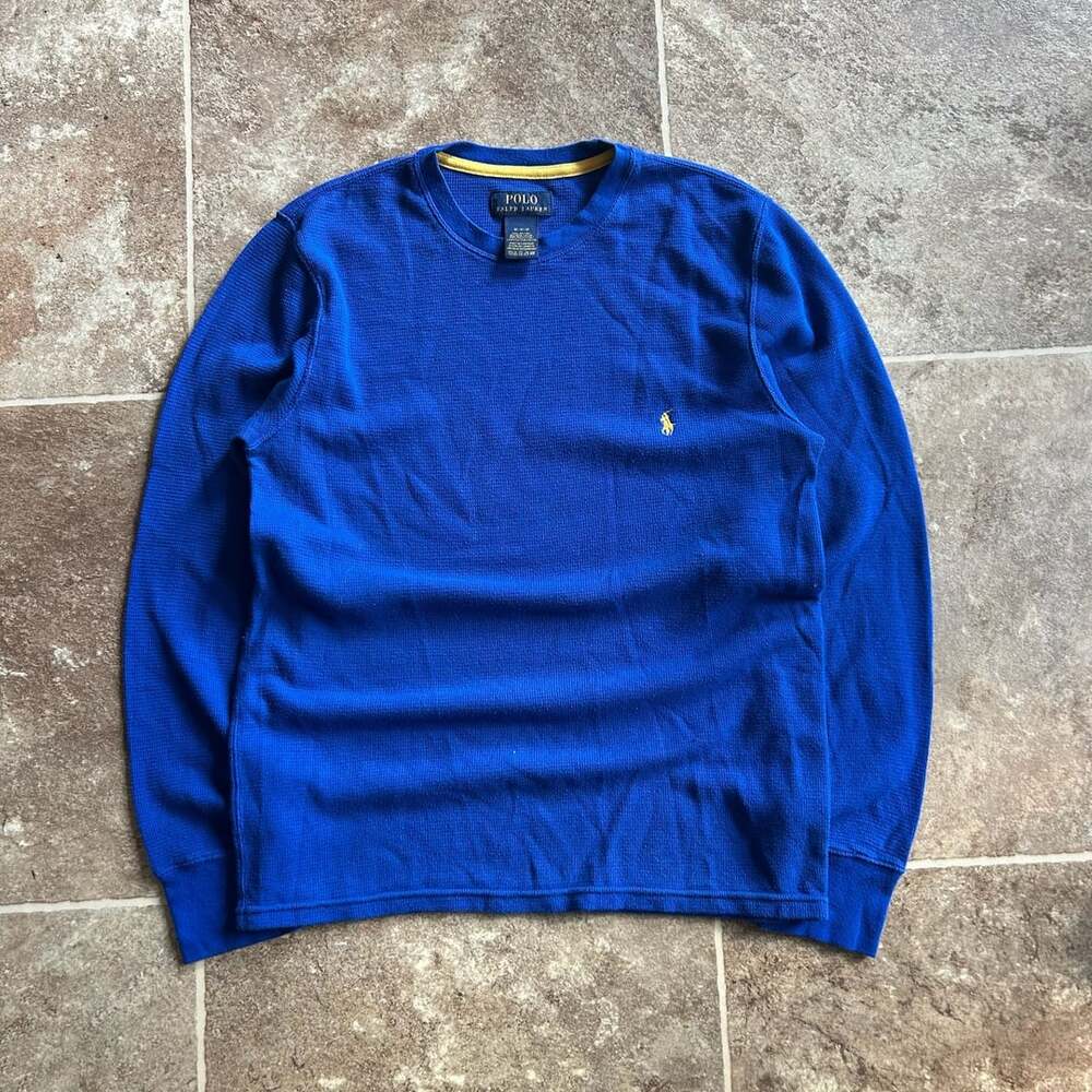 Polo Ralph Lauren Waffle Knit Thermal Size M Blue Long Sleeve Crewneck